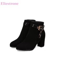 Новые брендовые зимние женские ботильоны черного цвета для верховой езды пикантная женская обувь с заклепками высокий каблук, большие размеры 33, 10, 48, 52, AH629