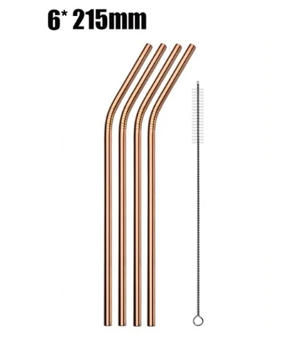 4/8 шт. многоразовый металлический питьевой соломы Высокое качество 304 Нержавеющая сталь красочные черный металлическая соломинка с чистящая щетка 215*6 мм - Цвет: Rose gold 4pcs bent