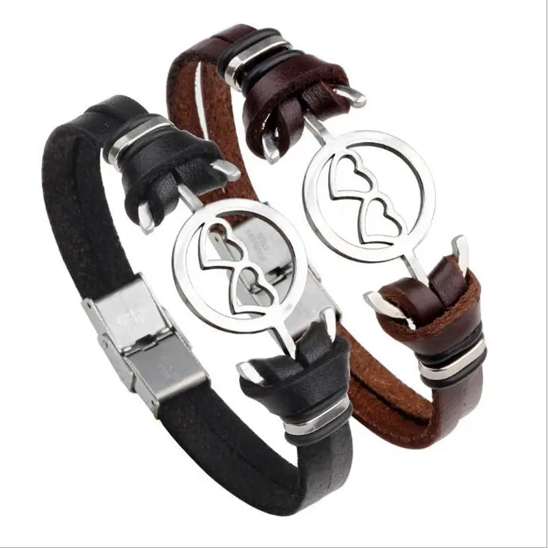 

XiongHang Unisex Stainless Steel Lucky Too Heart Irish Good Luck Bracelet For Women Minimalism Leather Rope Chain Gift
