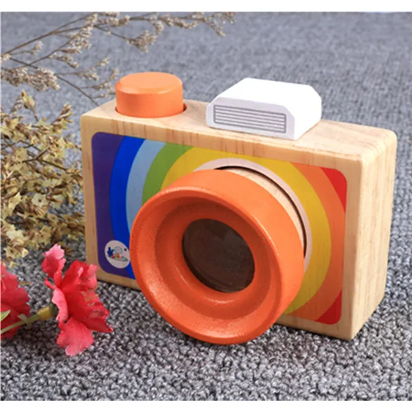 Прекрасный Деревянный игрушка-калейдоскоп камера Декор для комнаты фотография деревянная камера Детские Модные аксессуары для одежды игрушки - Цвет: Светло-желтый