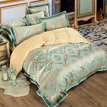 

Housse de couette Gold jacquard 4/6Pcs king size bedding sets luxury include Duvet Cover+Bed sheet+Pillowcase colchas para cama