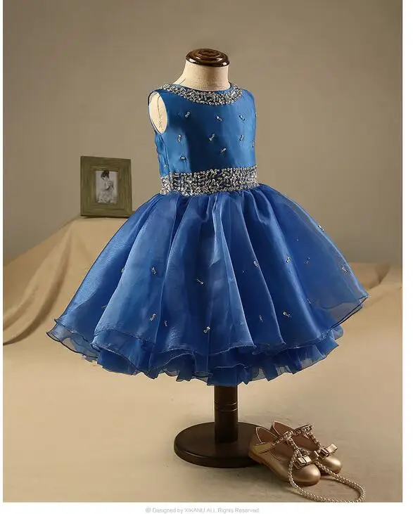 

Baby Girls Pageant Formal Dresses 2017 Beads Collar Tiered Gowns Infant Girls Princess Tutu Dress Kids Birthday Wedding Dresses