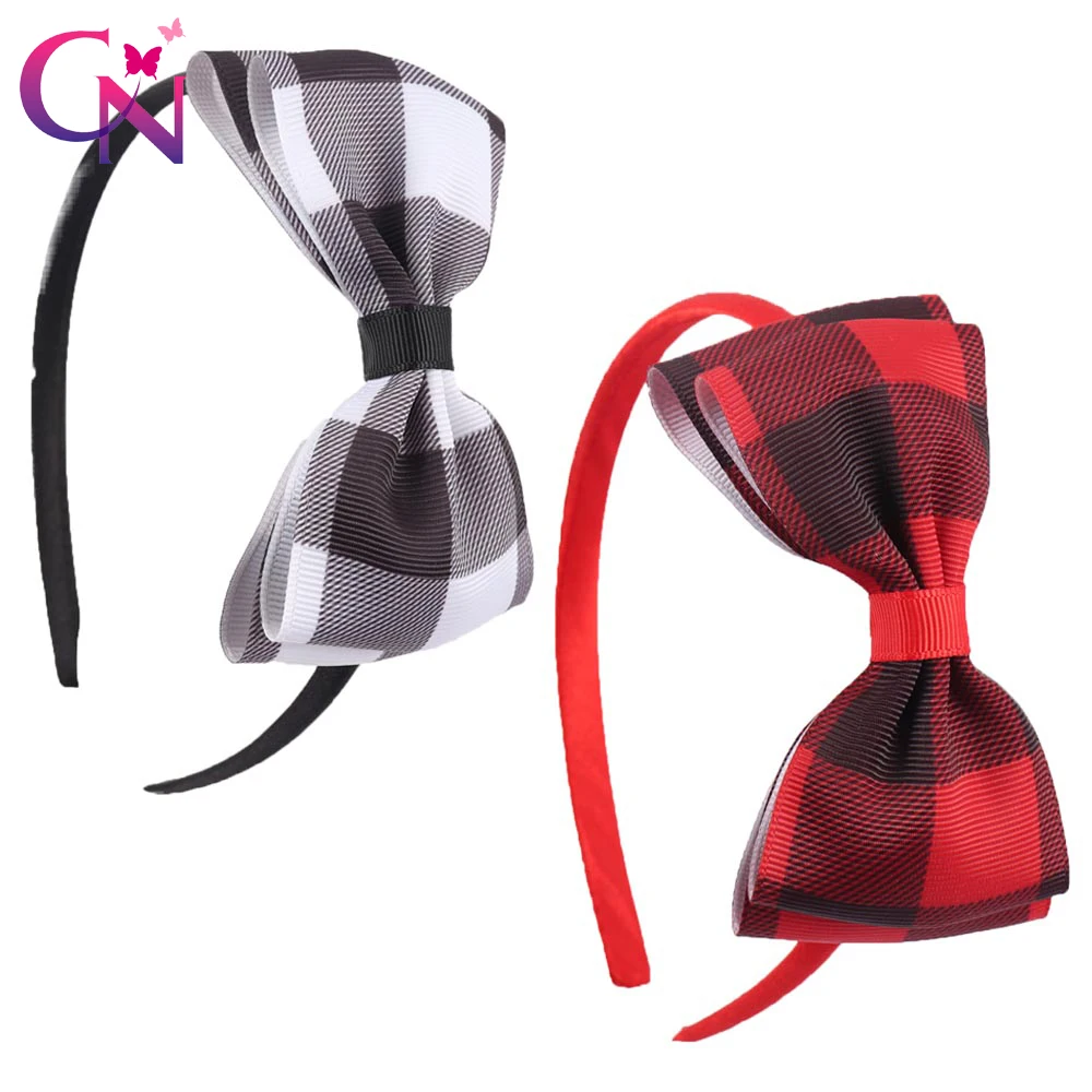 

8 Pieces/lot Buffalo Plaid Bows Hairbands For Kids Girls Handmade Printed Ribbon Hair Bows Satin Headbands Hair Accessories