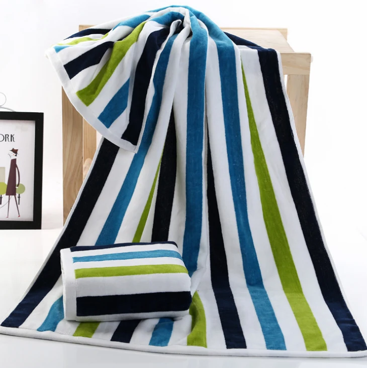 Летнее пляжное полотенце из хлопка, окрашенное в полоску, супер ...