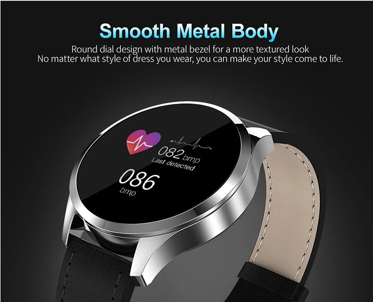 Q9 Steel Tempered Glass Round Screen Smart Watch with Heart Rate Monitor IP67 Waterproof Smart Bracelet