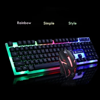 

Ergonomic keyboard mouse gaming set rainbow wired PC Gamer suspension Mechanical Laptop Backlit Illuminated mouse white kit