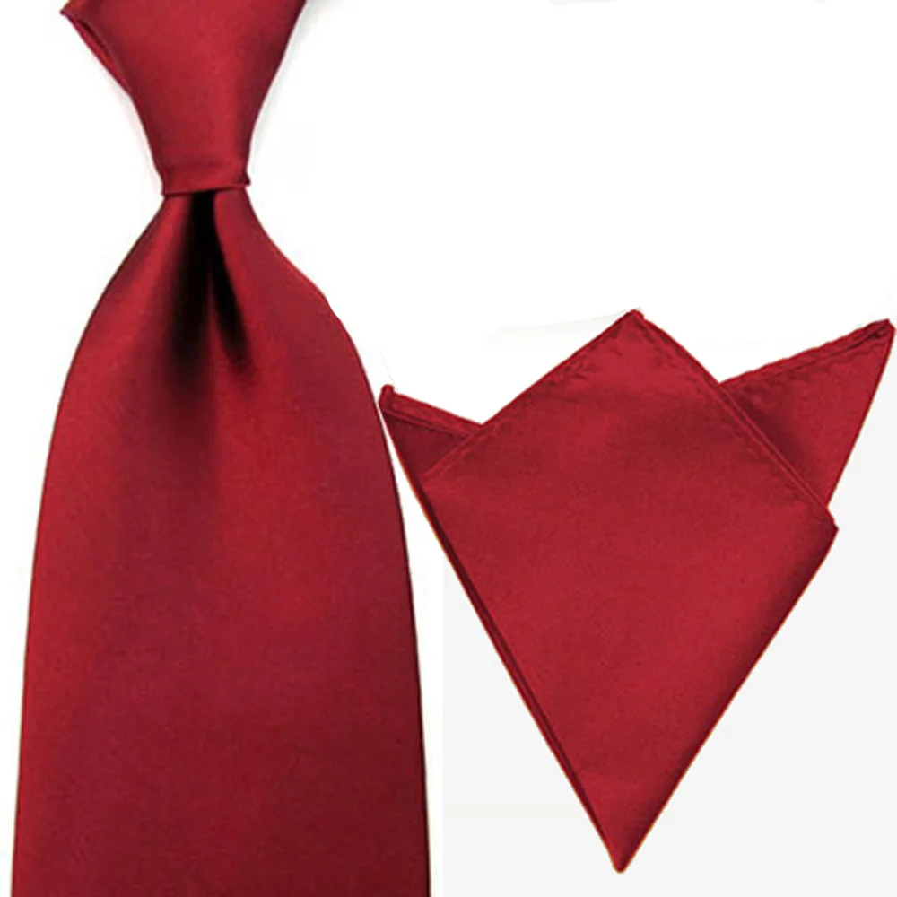 Мужской Атласный 8 см Широкий сплошной цвет галстук носовой платок набор галстук носовой платок Карманный квадратный Лот BWSET0505 - Цвет: Dark Red