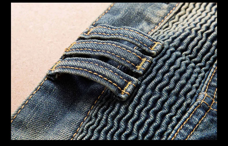 Европа Америка прилив отверстие плиссированные мотоциклетные байкерские джинсы Homme Тонкий прямые джинсы бренд рваные джинсы мужские