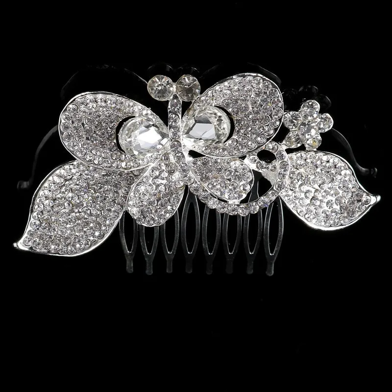 

Elegant Luxurious Wedding Bride Tiara Sparkling Silver Plated Crystal Bridal Hair Combs Hairpin Jewelry Hair Accessories