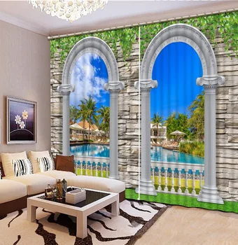 

3D curtains blackout arch landscape for living room bedroom 3d stereoscopic landscape curtains bedroom-decoration