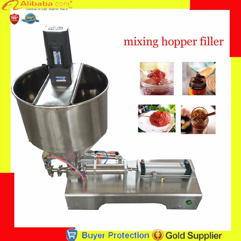 

Facial cream Mixing Hopper Filling Machine With Mixer Mixing Hopper Jar Honey Pulp Grease Peanut Butter Chocolate Granule Filler