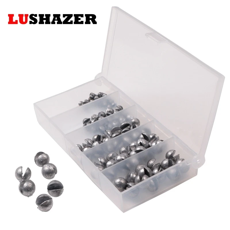 

LUSHAZER 100pcs/lot fishing Biting lead Premium Solid Split Shot Lead Sinker Bean Shaped Weight Lead Fishing Lure Accessories
