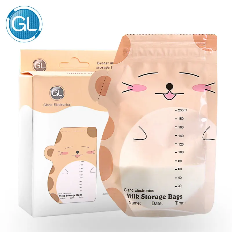 

30 Pieces GL Breast Milk Storage Bag Mark Name and Date 200ml BPA free Safe Baby feeding Cute Cartoon Design