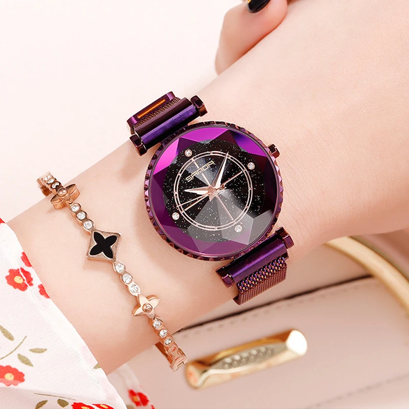 

2019 magnet buckle Luxury Women Watches Crystal Rose Gold female clock montre femme bracelet wrist watches for women waterproof