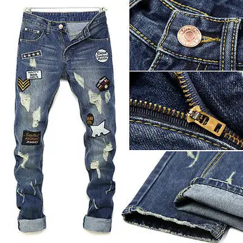 

Fashion Men's Designed Straight Slim Fit Biker Jeans Pants Skinny Denim Trousers