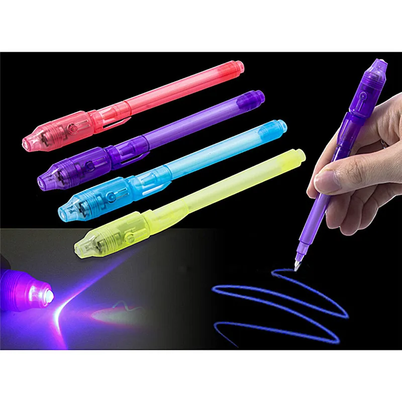 Горячая Волшебная фиолетовая 2 в 1 УФ-черный светильник, комбо креативные канцелярские принадлежности для школы, офиса, рисования, невидимая чернильная ручка,, низкая цена