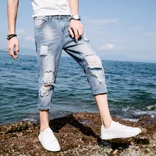 High quality 2019 Summer Casual Ripped hole denim Distressed Cowboy hip hop Students thin jeans male Calf Length pants homme High quality 2019 Summer Casual Ripped hole denim Distressed Cowboy hip hop Students thin jeans male Calf Length pants homme