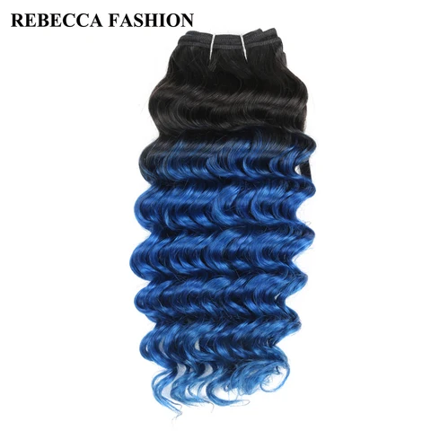 Brasileiro do Cabelo Pré-colorido para o Salão de Extensões de Cabelo Rebecca Pacotes Tecer Cabelo Humano Remy Onda Profunda Ombre Azul T1b –