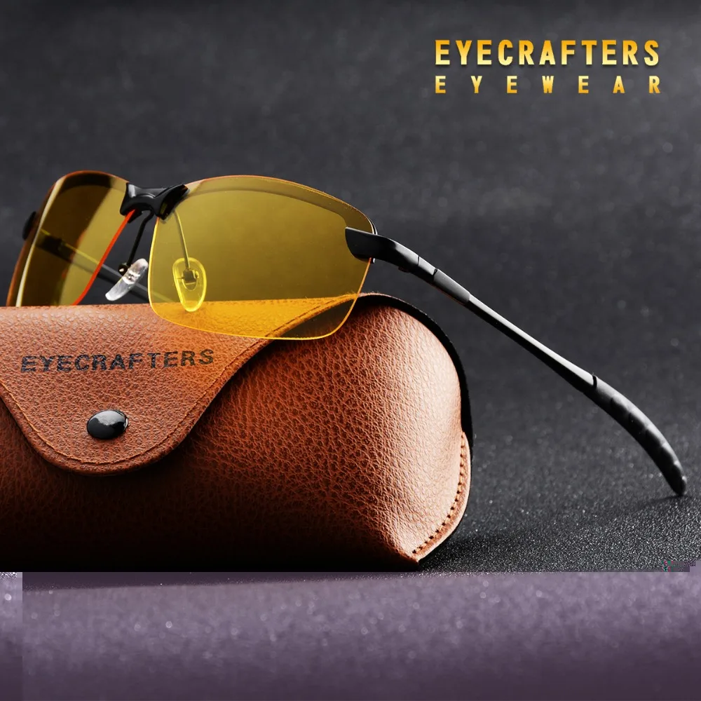 Eyecrafters Mens Rimless Polarized Sunglasses Yellow Lens Night Vision