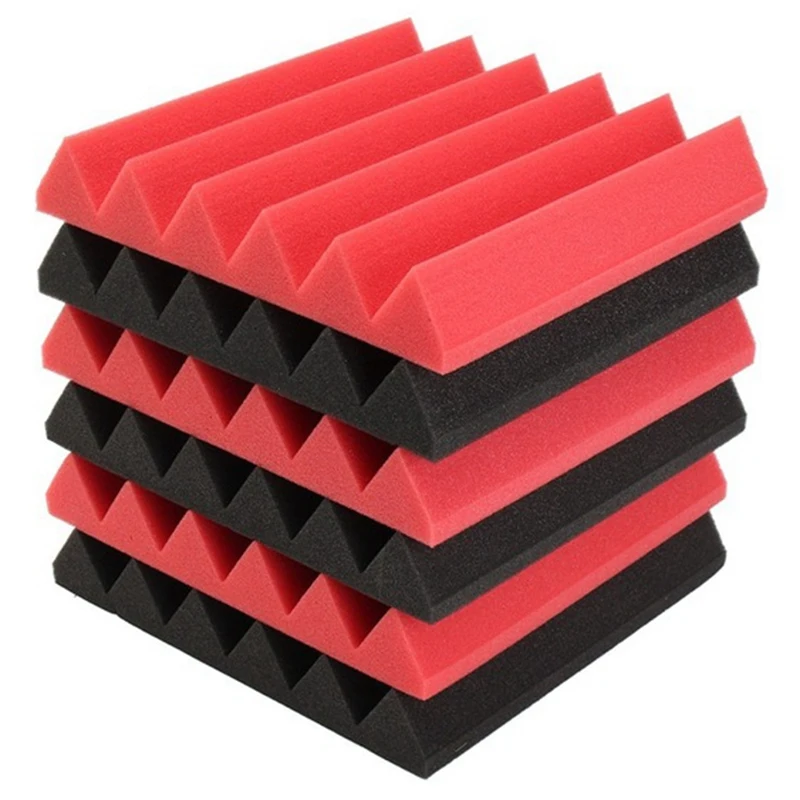 6 шт. 30X30X5Cm Клин звукоизоляция студия пена красный/черный Музыкальные инструменты
