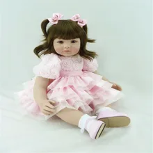 Reborn baby 22 inch 55 cm Silicone doll brown eyes Beautiful pink dress girls holiday gift