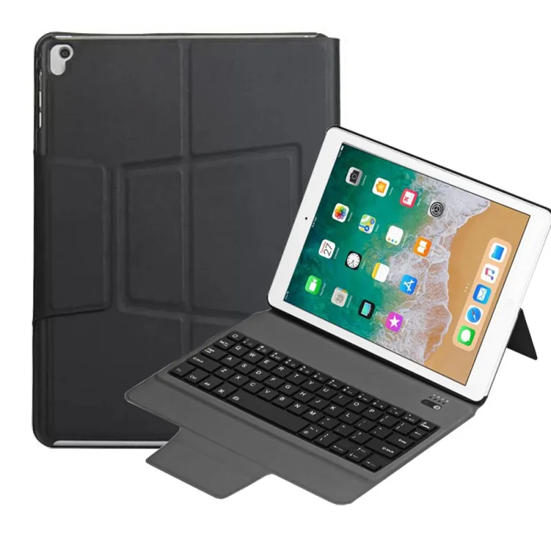 Ультратонкая клавиатура чехол для iPad 9,7 6-го поколения A1893 A1954 тонкий PU кожаный смарт покрытие клавиатуры Bluetooth+ пленка+ ручка - Цвет: black