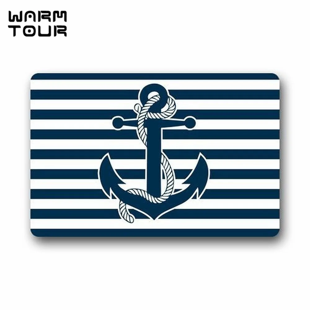 WARM TOUR Custom Machine Washable Retro Nautical Anchor Entrance Mat
