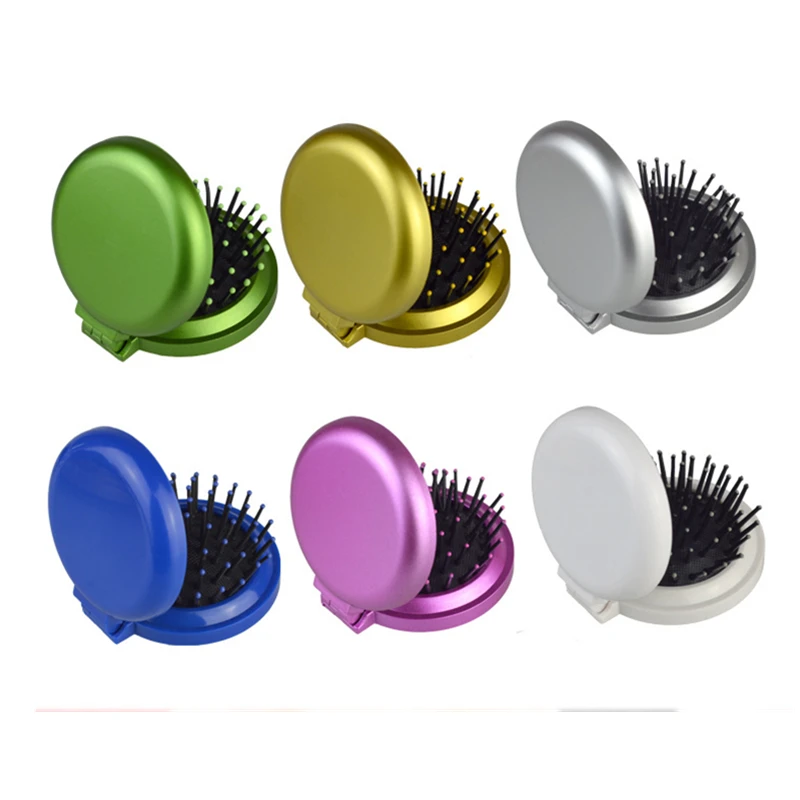 

1pc Portable Mirror Comb for Women Extension Wig Folding Brush escova de cabelo Hairbrush