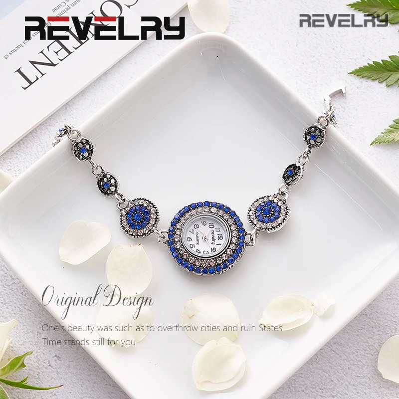 buy REVELRY 2019 New Fashion Rhinestone Watches Women Luxury Stainless Steel Quartz Watch Women Dress Bracelet Watches Ladies Clock