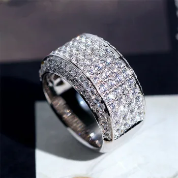 

Luxury 925 Sterling Silver Wedding Eternity Rings with Zirconia for Men 3ct CZ Crystal Promise Engagement Finger Ring Bague
