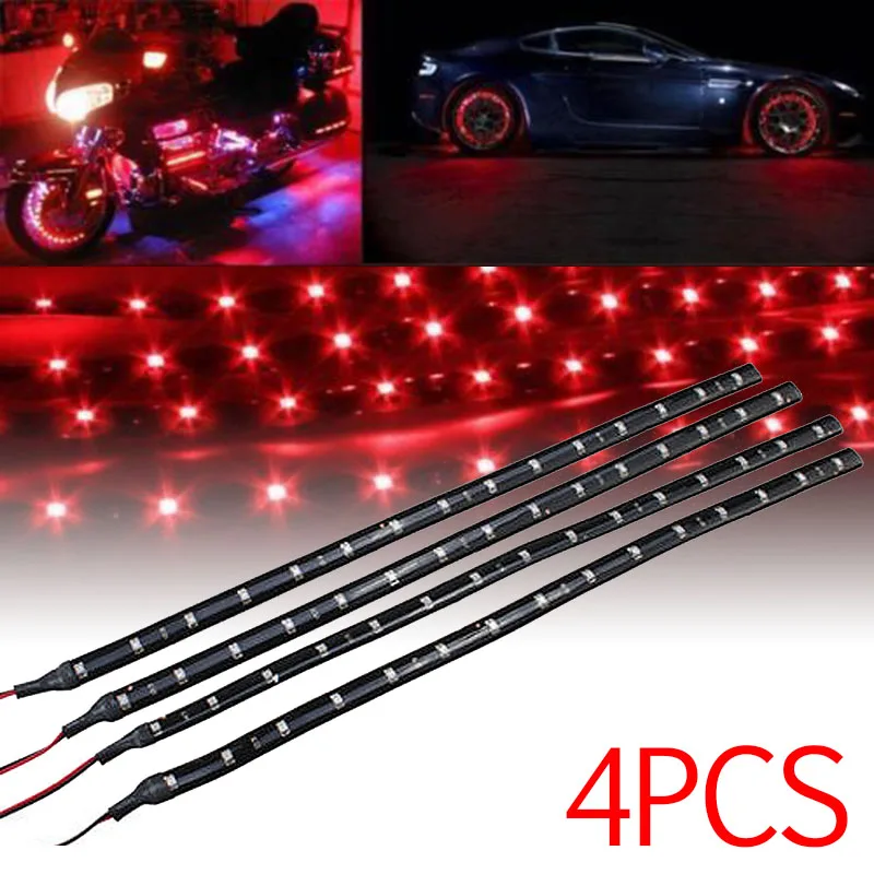 Mayitr 4pcs 30cm 15 SMD LED 3528 Red Strip Light Waterproof Car Truck Motorcycle Flexible Strip Tube Light DC 12V