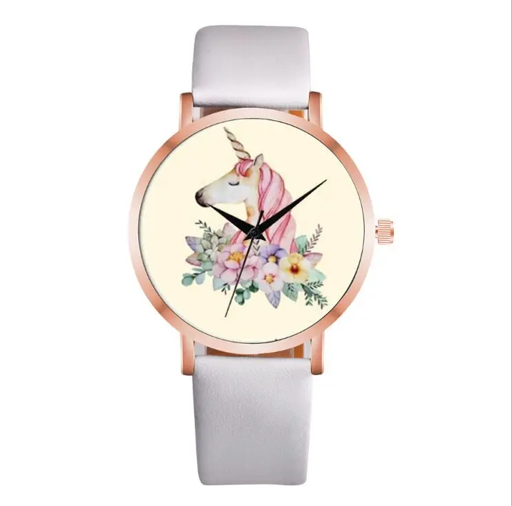 Модные милые часы с изображениями животных в виде единорога для женщин и девушек с кожаным ремешком аналоговые кварцевые часы для женщин relojes de mujer Montres Femme