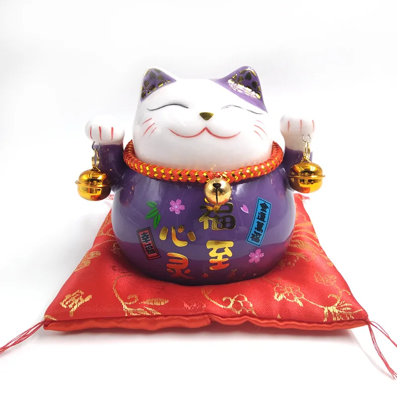Китайские Рождественские подарки 4,5 дюймов Maneki Neko фарфор Lucky Cat домашний декор украшения Фортуна кошка копилка фэншуй ремесло - Цвет: Фиолетовый