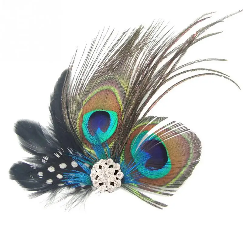Женский красочный ободок с перьями павлина Кристалл Стразы заколка для волос шпилька свадебный аксессуар для волос