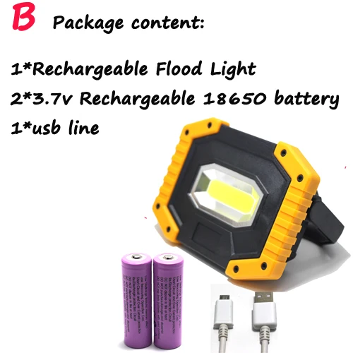 Портативный удара перезаряжаемая Рабочая лампа прожектор IP44 открытый Водонепроницаемый USB чрезвычайных свет+ 2x18650 аккумулятор+ line - Испускаемый цвет: B