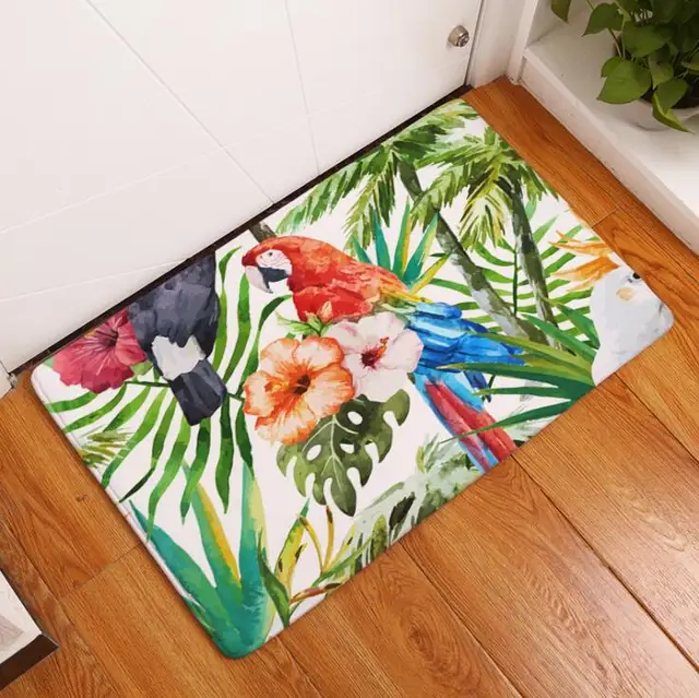 Bath Mat Birds Printed Suede Non Slip Shower Mat Bathroom Carpet