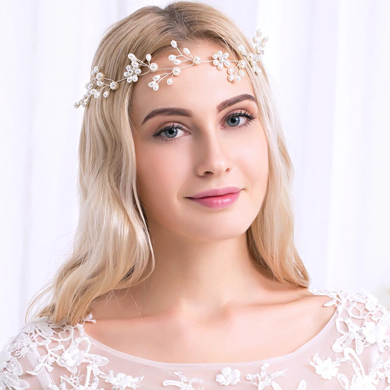 

2019 Fashion Bridal Wedding Headpiece Flowers Hair Vine Pearl Wedding Combs Tiaras Headband Crystal Beads Bridal