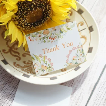 

multi-use 50pcs Mini orange light green flower thank you card as Scrapbooking wedding party invitation DIY Decor gift party card