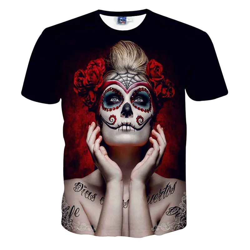 964 12 De Réductionunisexe T Shirt Hommes été à Manches Courtes Tatouage Femme Crâne Impression Caractère 3d T Shirt Coupe Ajustée O Cou Hommes