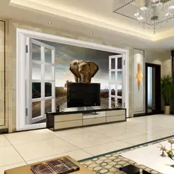 3D окна слон фотообоями для Гостиная ТВ фоне стены декор обои 3 D Водонепроницаемый обои животных