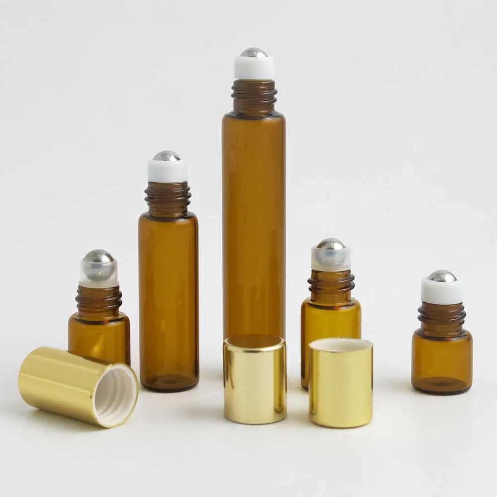 24 x 1ml 2ml 3ml 5ml 10ml Refillable Amber Roll on Glass Bottles 10cc Essential Oil 3