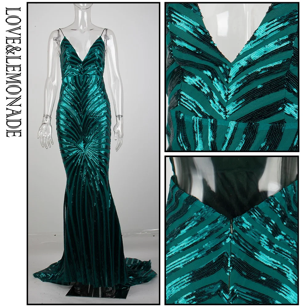 LOVE&LEMONADE Sexy Green Deep V Neck Open Back