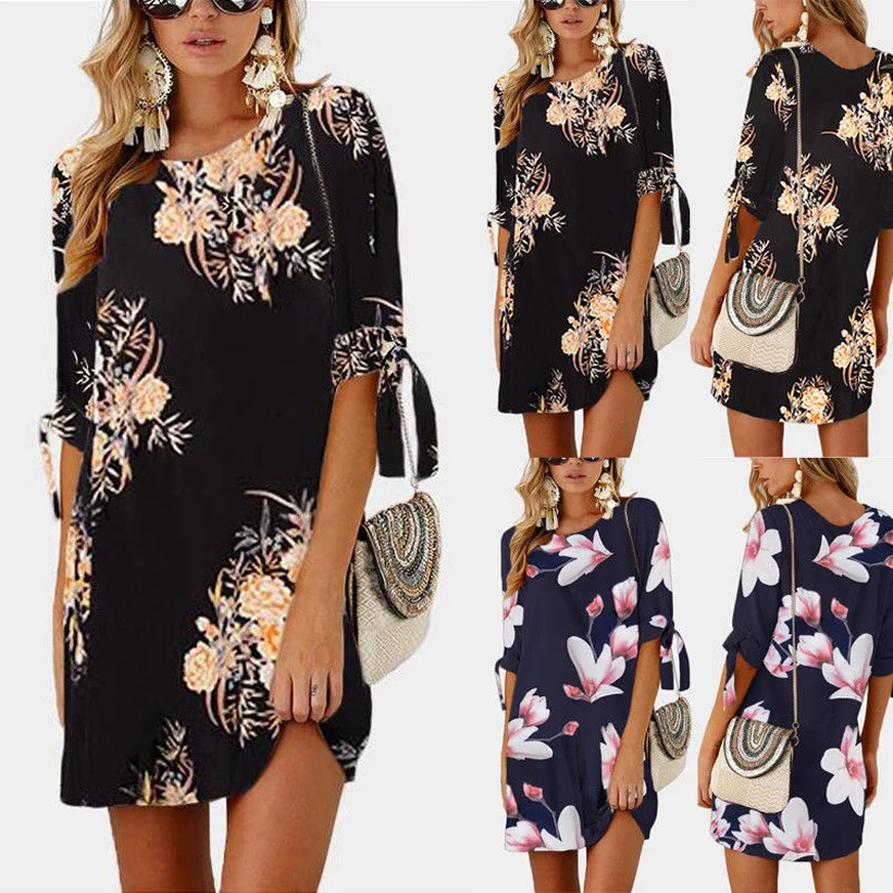 

New Women Summer Dress Boho Style Floral Print Chiffon Beach Dress Tunic Sundress Loose Mini Party Dress Vestidos Plus Size 5XL