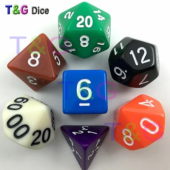 

Wholesales New Colorful Dice Set D4,D6,D8,D10,D10%,D12,D20 Each dice random color 7 differents Color dnd