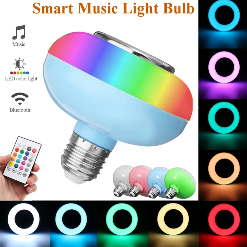 

Smuxi E27 Smart RGB Wireless bluetooth Speaker Bulb Music Playing Dimmable LED Bulb Light Lamp with 24 Keys Remote Control