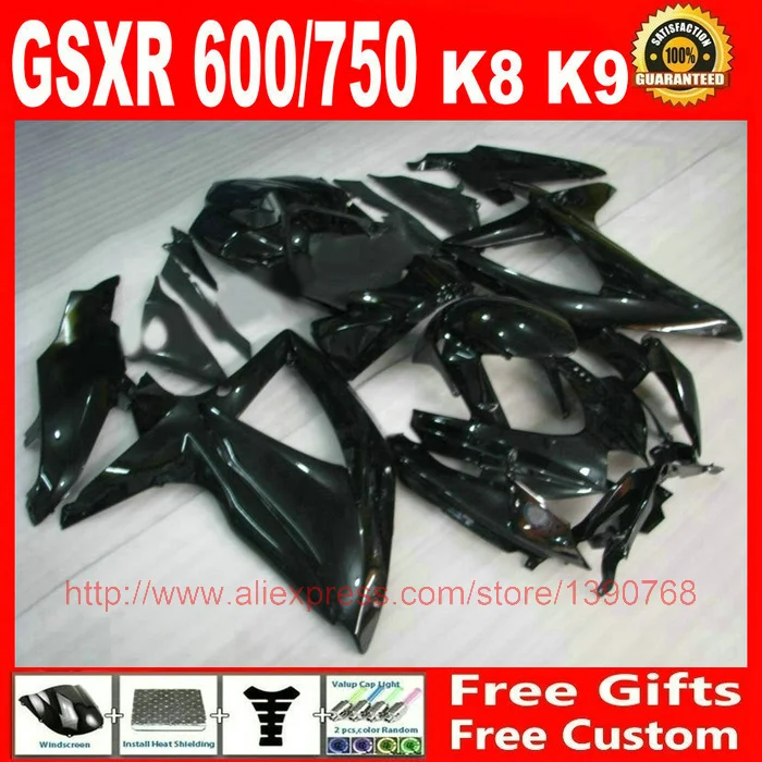 Обтекатель комплект для SUZUKI GSXR600 GSXR 600 750 08 09 10 все глянцевые черные ABS Обтекатели