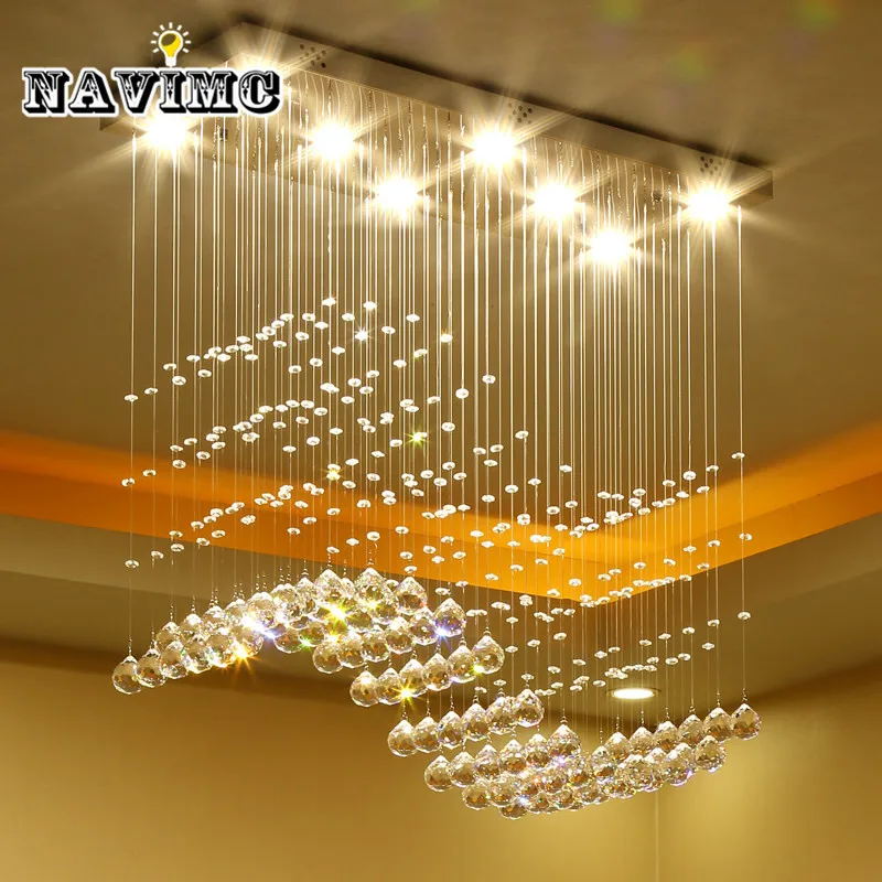 

Luxury K9 Crystal LED Rectangle Chandeliers Dinning Room Living Room Bedroom Pendant Lamp Wave Ceiling Lamp