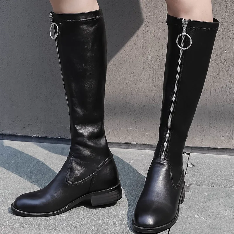 womens black leather mid calf boots with heel