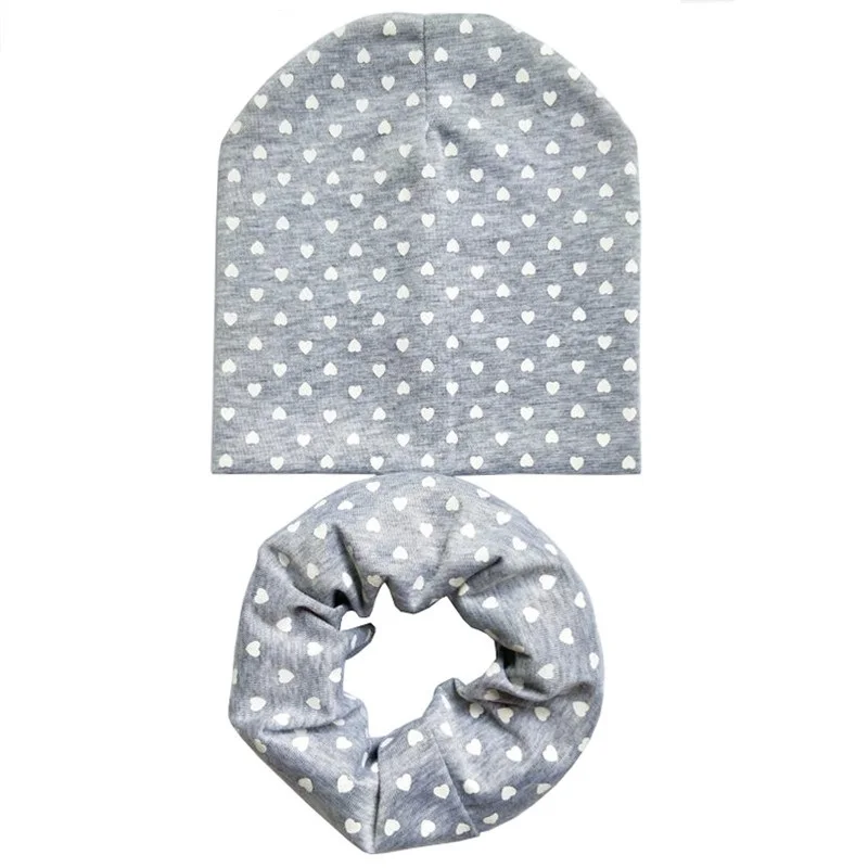 Light Grey Love Set Новая осенне-зимняя детская шапка, комплект для мальчиков и девочек, шарф на шею, весенний теплый шейный платок, детские вязаные шапки, комплекты, хлопковая детская шапка, шарф - Цвет: Light Grey Love Set