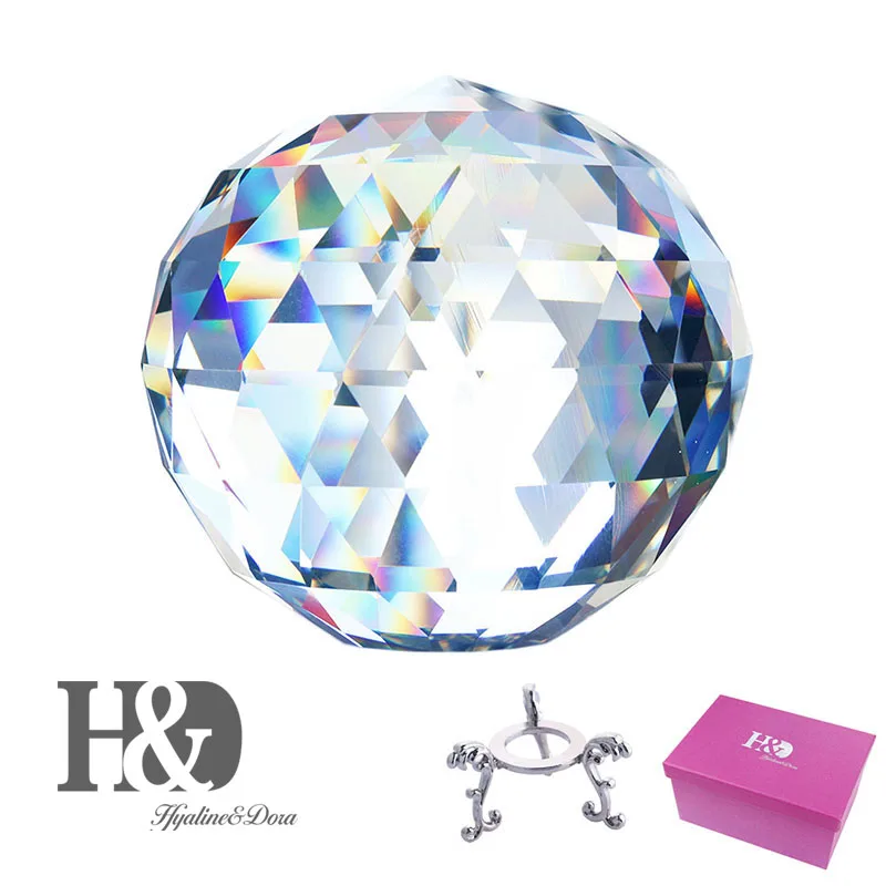 

H&D Clear Cut Crystal Glass Ball, 100mm Translucent Faceted Gazing Ball, Crystal Sphere Prisms Suncatcher Home Hotel Decor